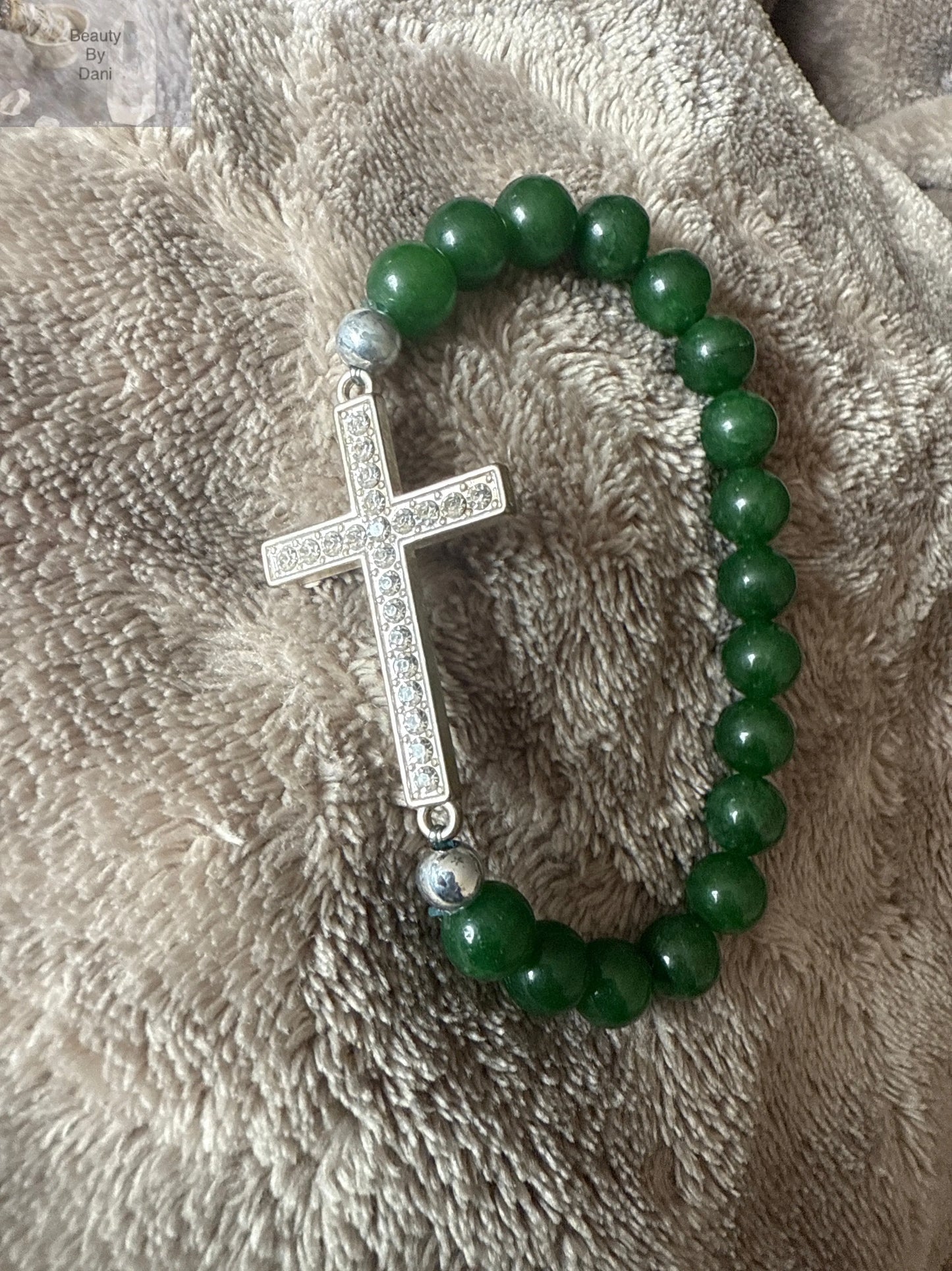 Jade Bracelet with Rhinestone Cross Beauty by Dani
