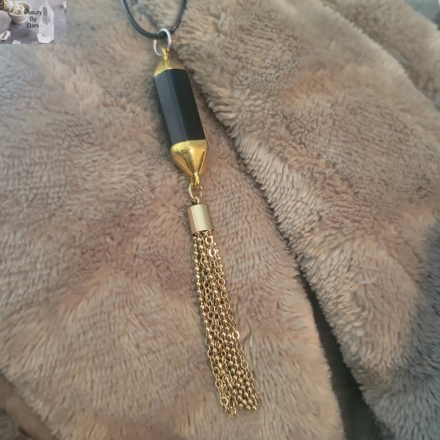 Stainless Steel Onyx Pendant Necklace with Tassel Beauty by Dani Gems and More