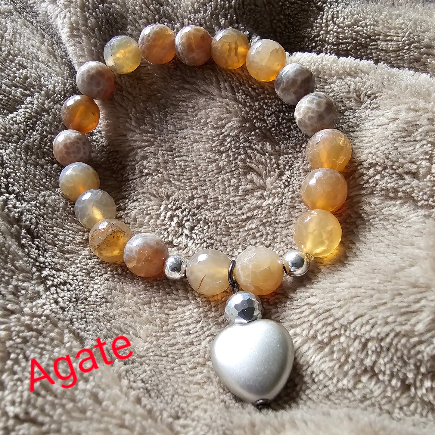 Agate Bracelet with heart charm - Beauty by Dani