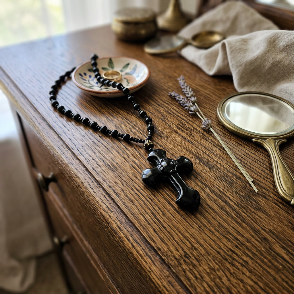 Obsidian Cross necklace - Beauty by Dani