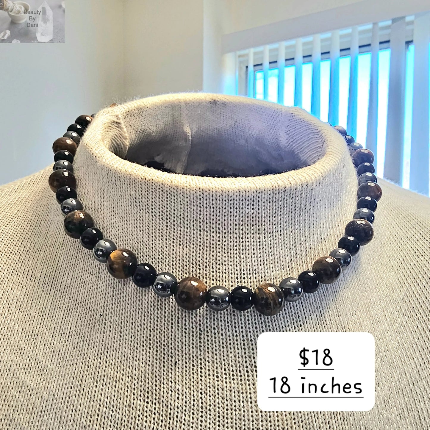Hematite, Tigers Eye and Black Stone necklace - Beauty by Dani