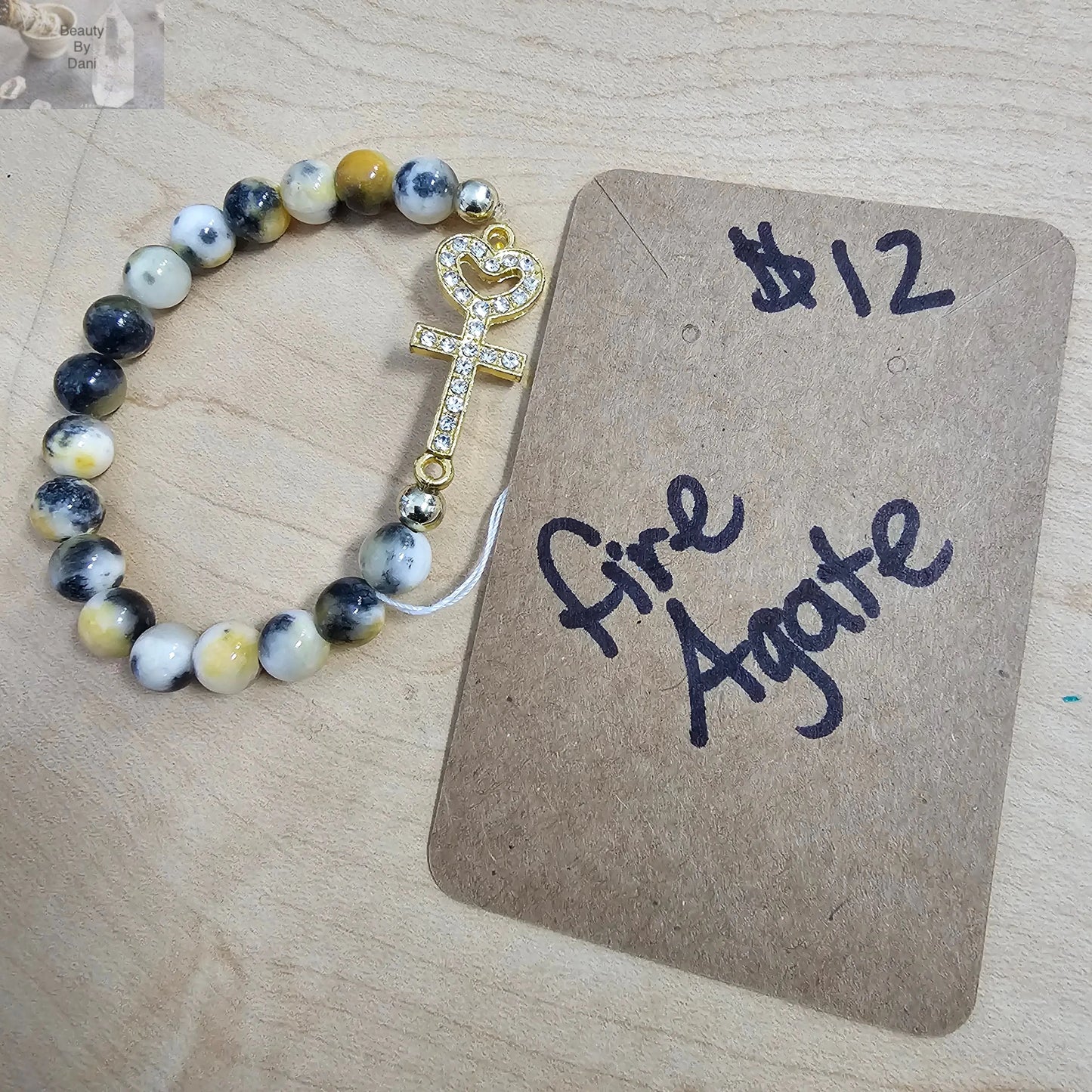 Fire Agate Bracelet with Heart Cross - Beauty by Dani