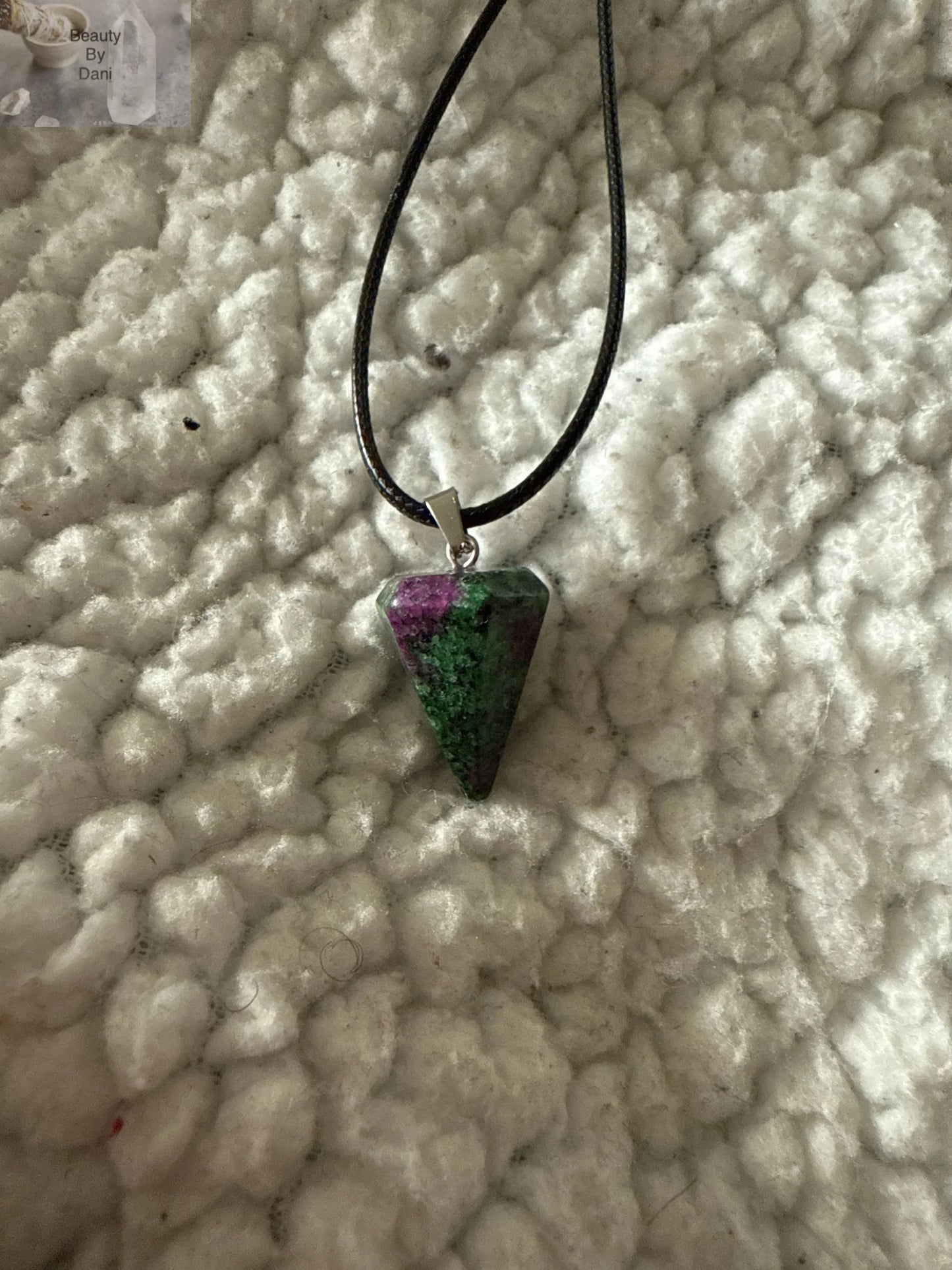 Hexagonal Gem Point Necklace with Leather Cord Beauty by Dani