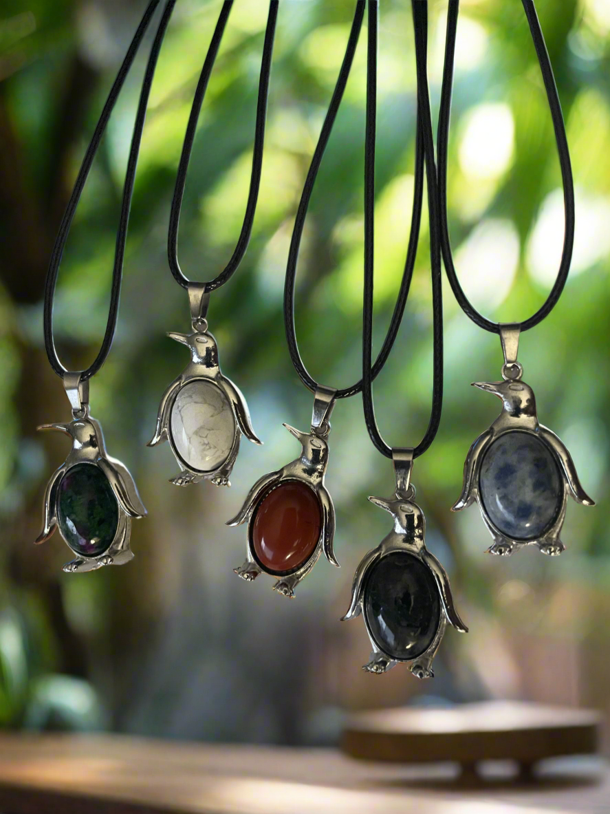 Penguin Gemstone Necklace in Stainless Steel