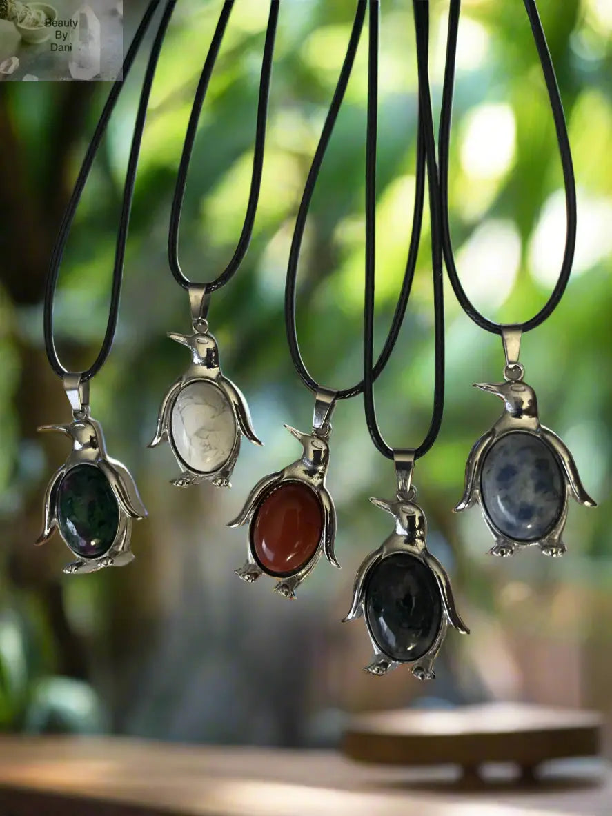 Penguin Gemstone Necklace in Stainless Steel Beauty by Dani