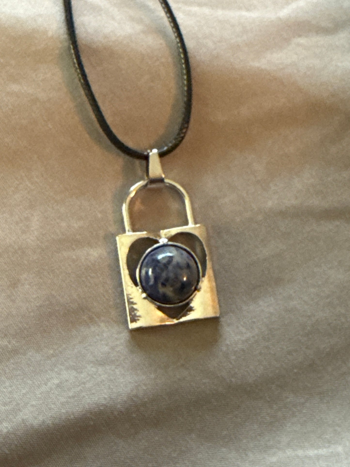 Lock Gem Necklace with Leather Cord