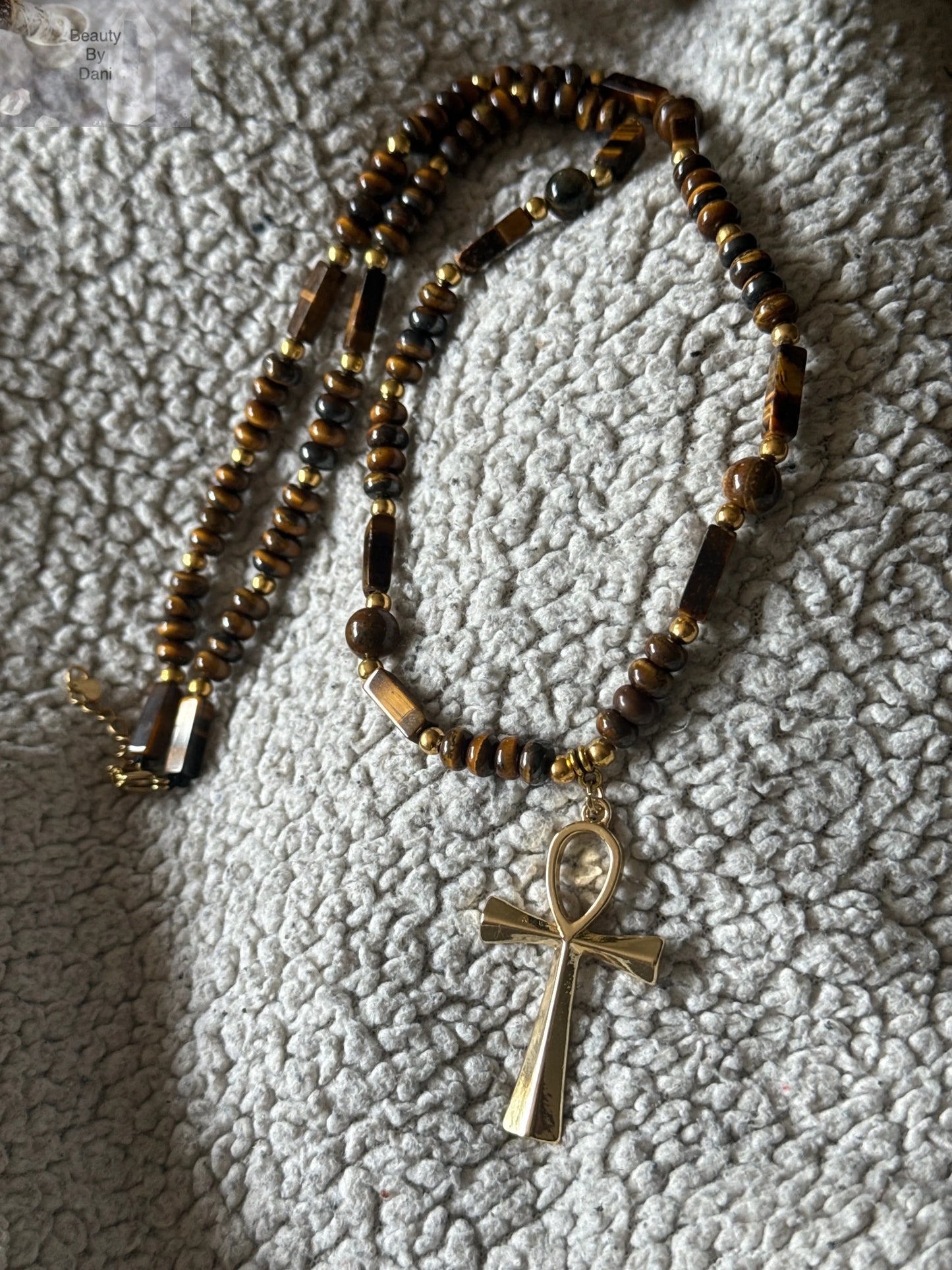Tiger’s Eye Cross Long Necklace Beauty by Dani