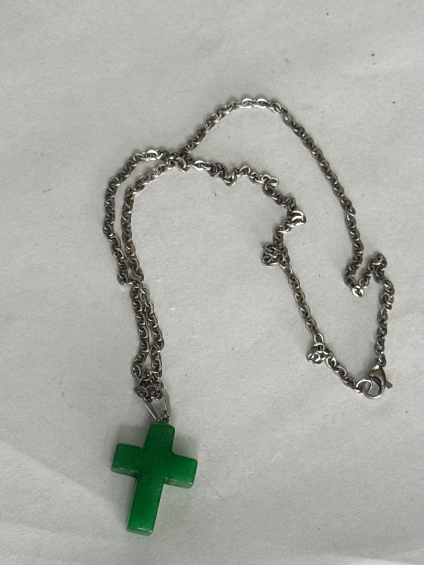 Jade Cross Necklace with Stainless Steel Chain