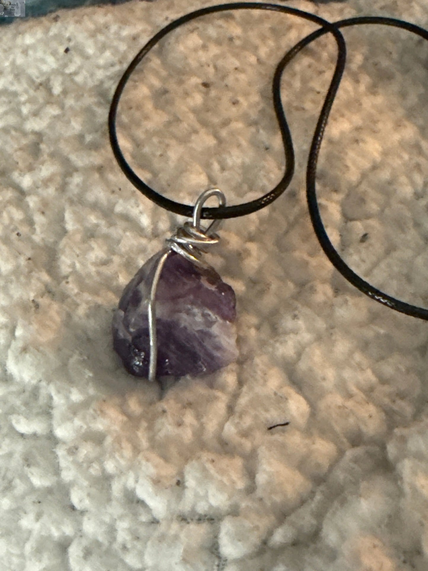 Amethyst Gemstone Necklace with Stainless Steel and Leather Beauty by Dani Gems and More