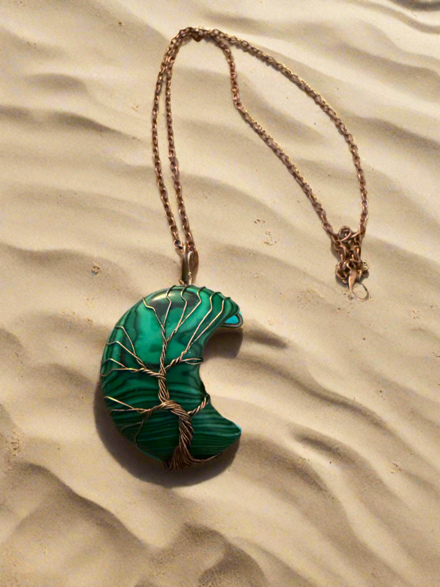 Wire Wrapped Moon Necklace in Copper