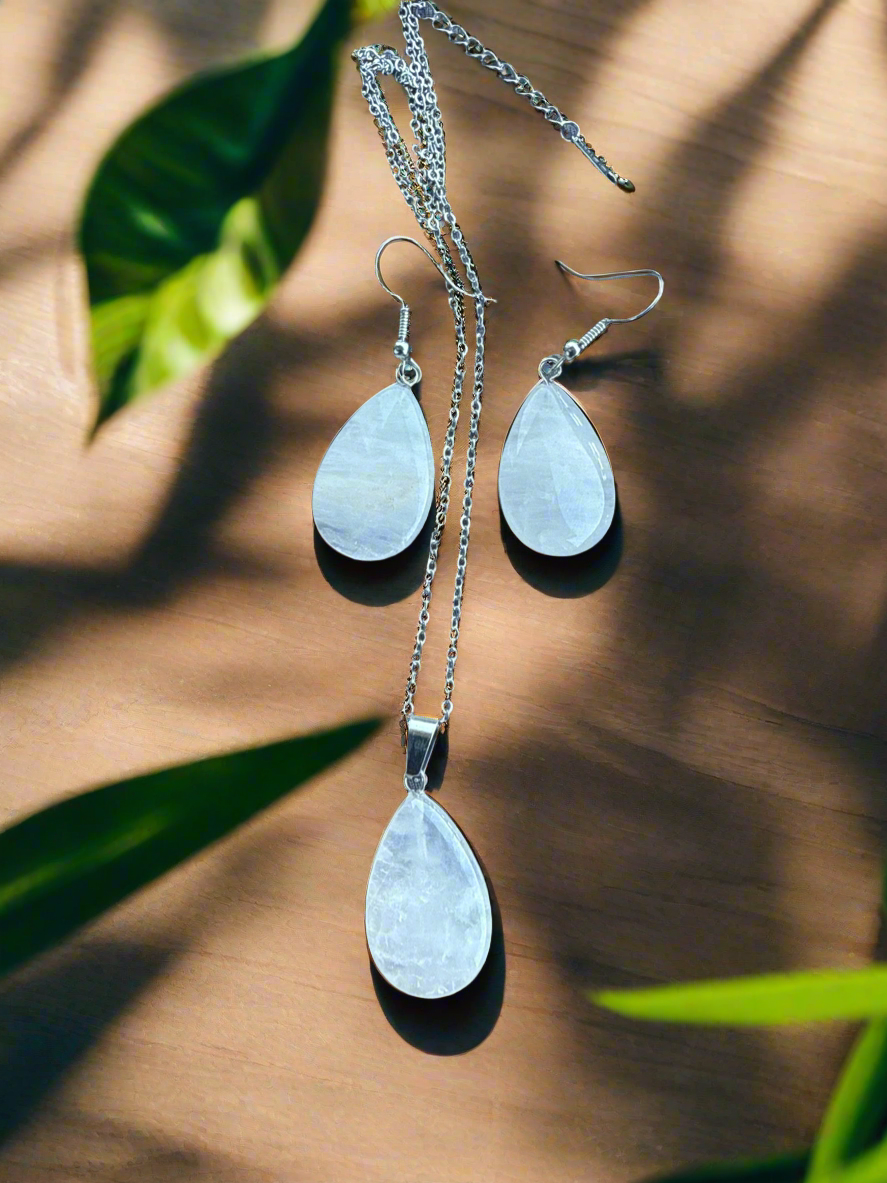 Rose Quartz drop necklace and earrings