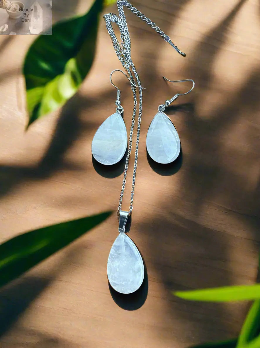 Rose Quartz drop necklace and earrings Beauty by Dani