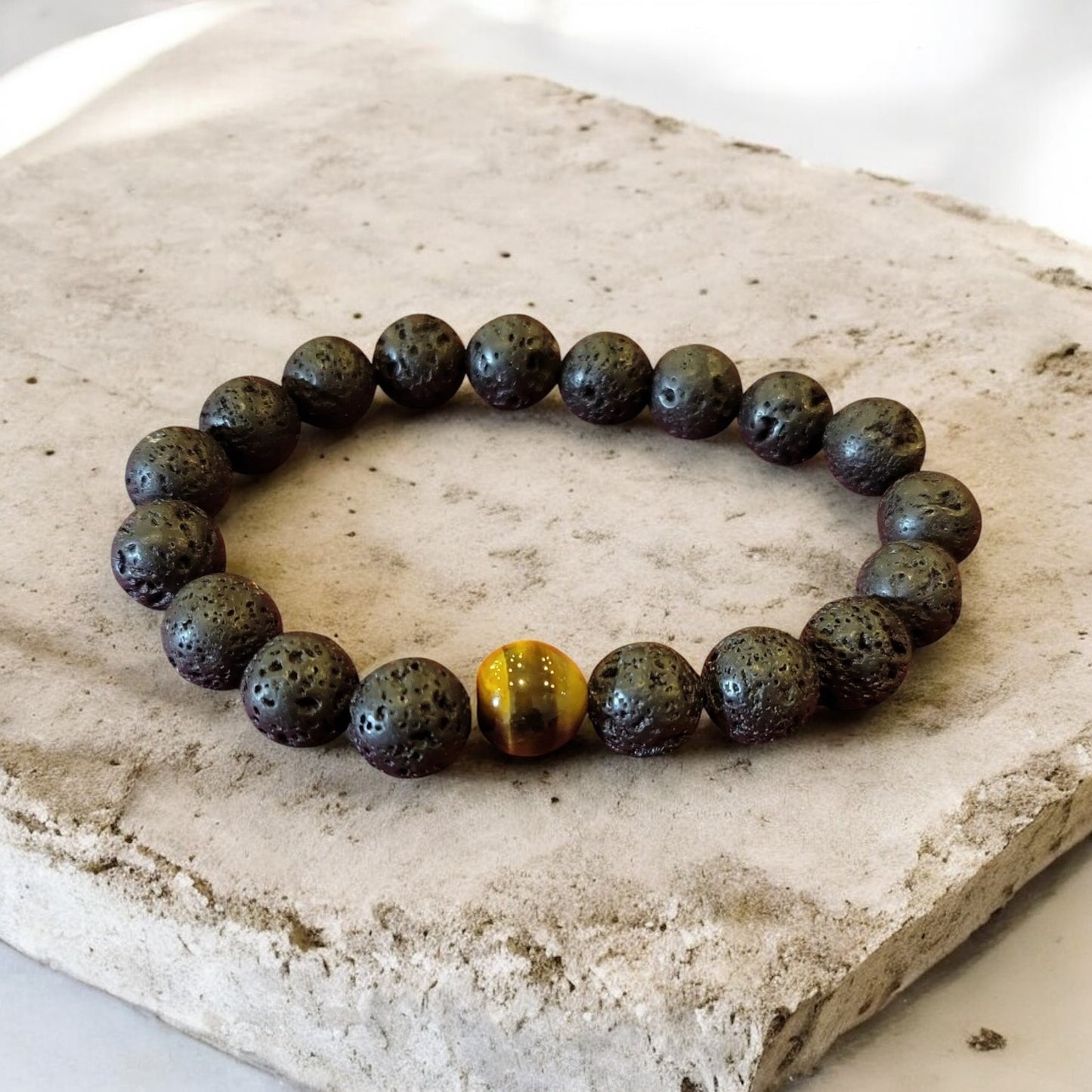 Lava and Gemstone Bead Bracelet includes (2) 1 ml oil bottle (lavender and eucalyptus)