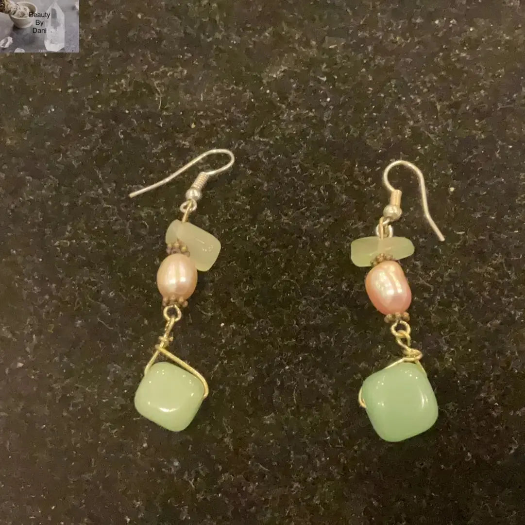 Aventurine and Pearl Necklace & Earrings Set Beauty by Dani Gems and More