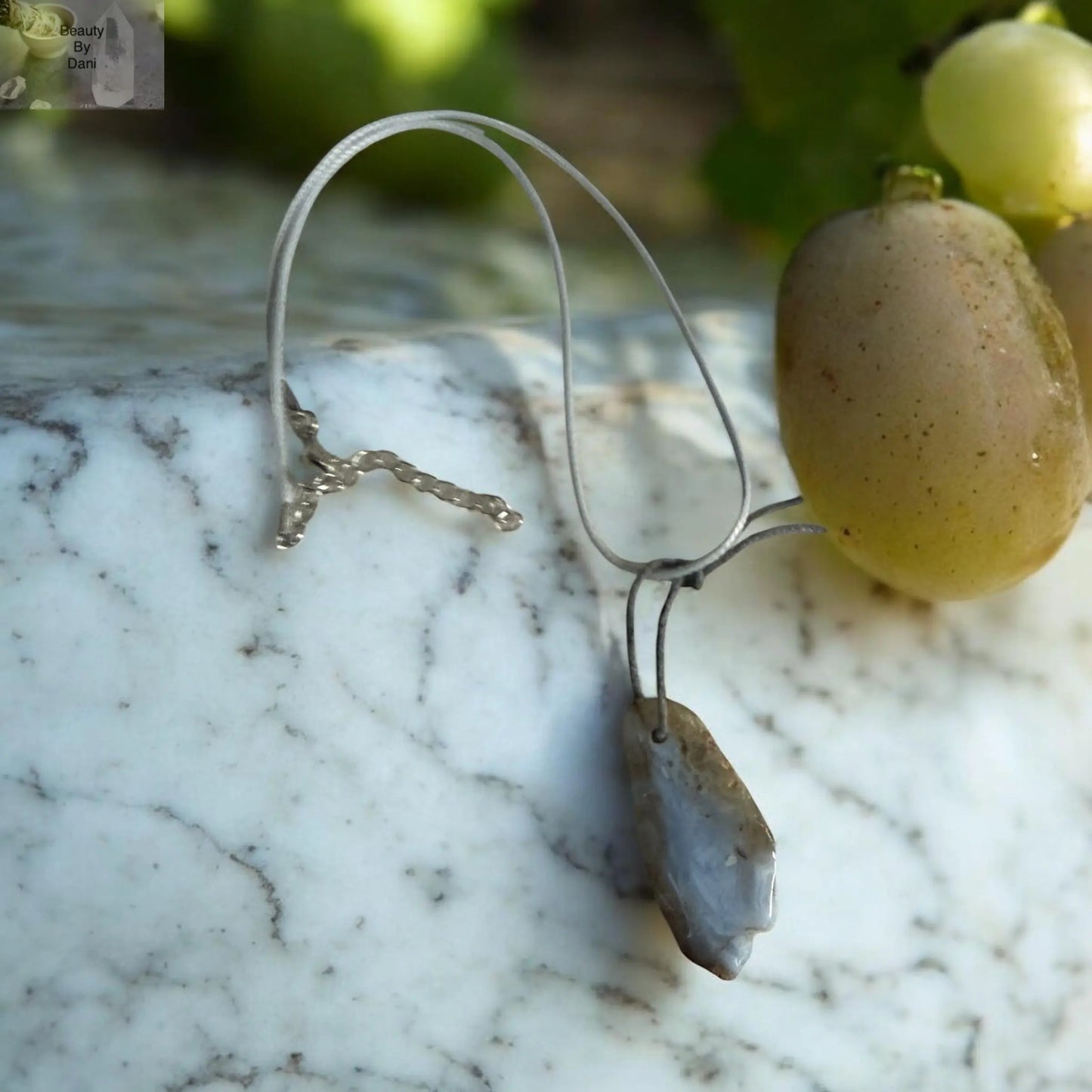 Natural Agate Necklace with Leather Cord