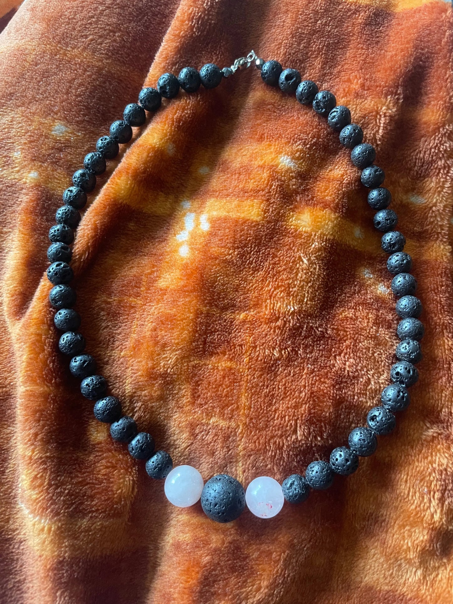 Lava and Rose Quartz Necklace - Beauty by Dani