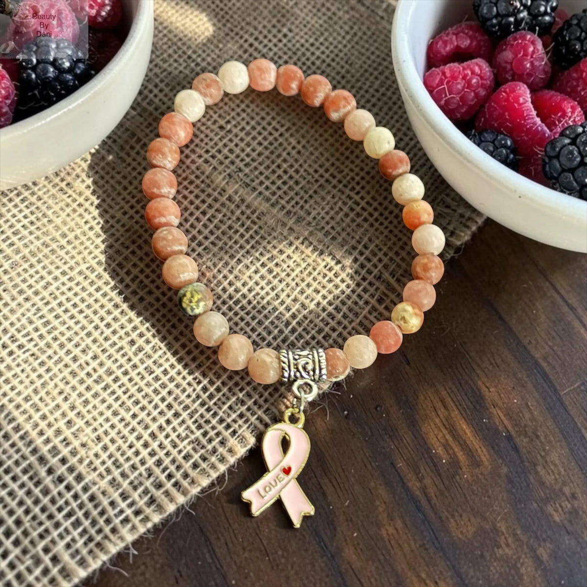 Rhodonite Breast Cancer Awareness Bracelet