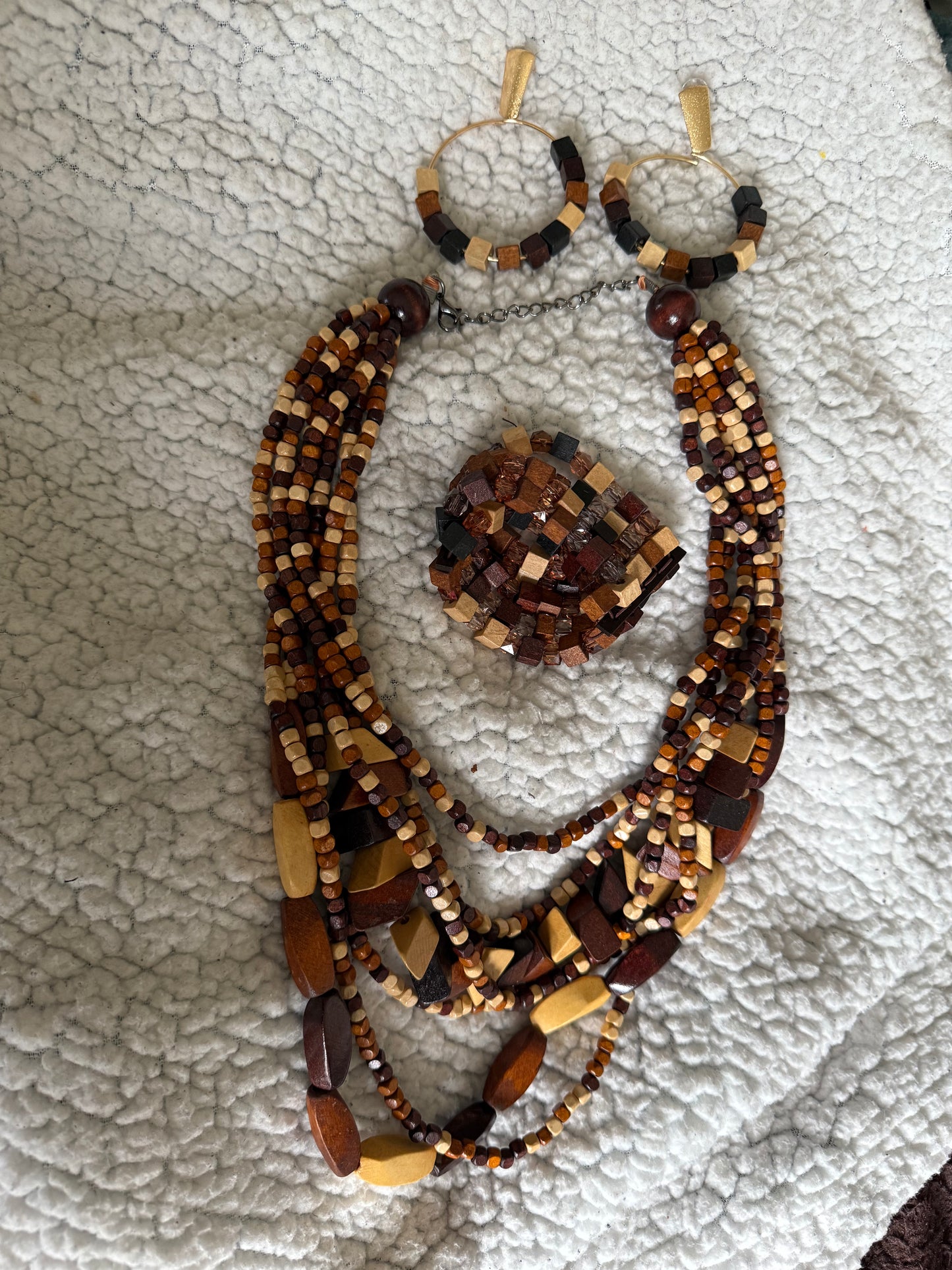 Exquisite Wood Jewelry Set - Necklace, Earrings & Bracelet