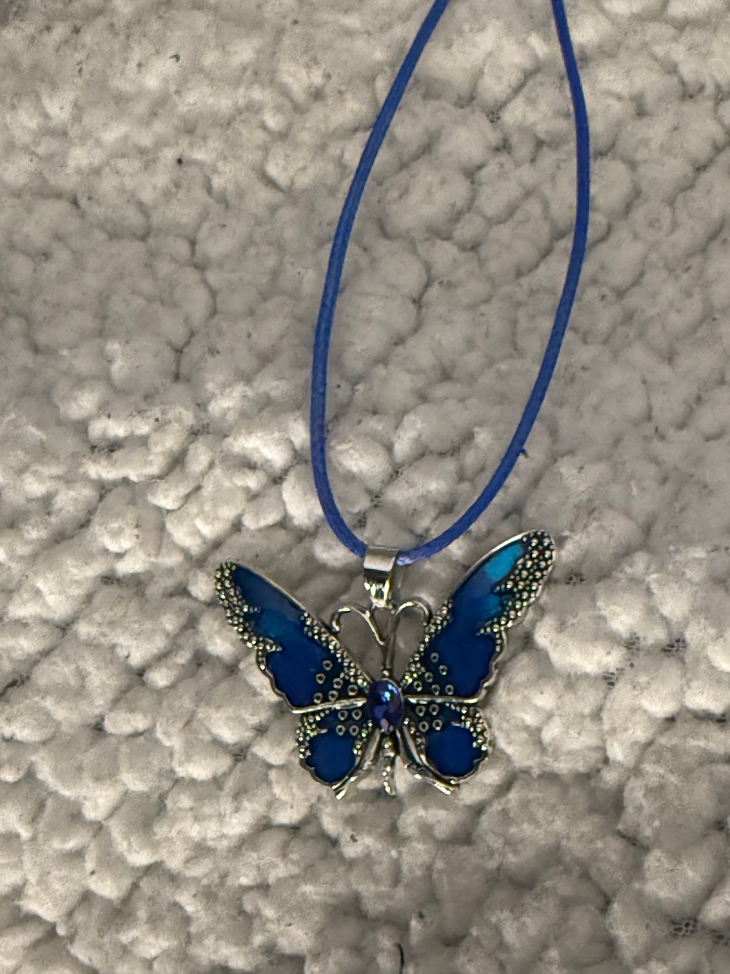 Colorful Stainless Steel Butterfly Necklace on Leather Cord