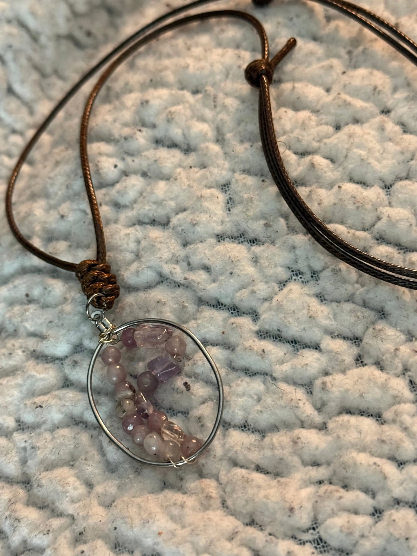 Adjustable Amethyst Necklace with Stainless Steel Ring Beauty by Dani