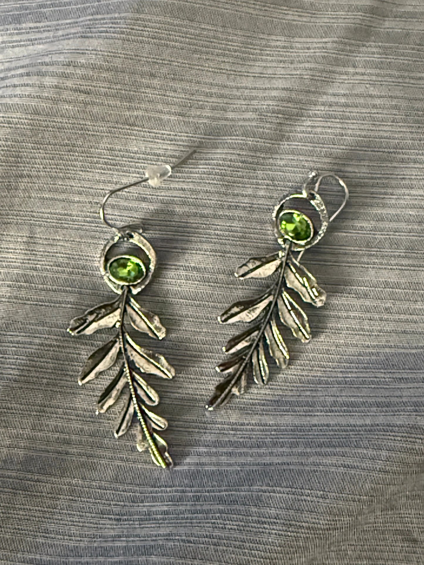 Stainless Steel Leaf Earrings with Green Accent Beauty by Dani