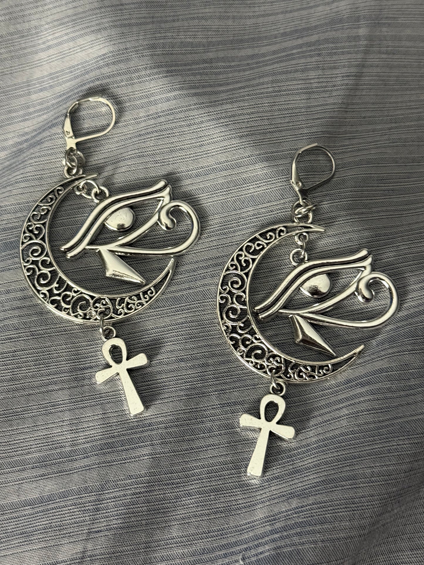 Stainless Steel Eye of Horus and Ankh Earrings