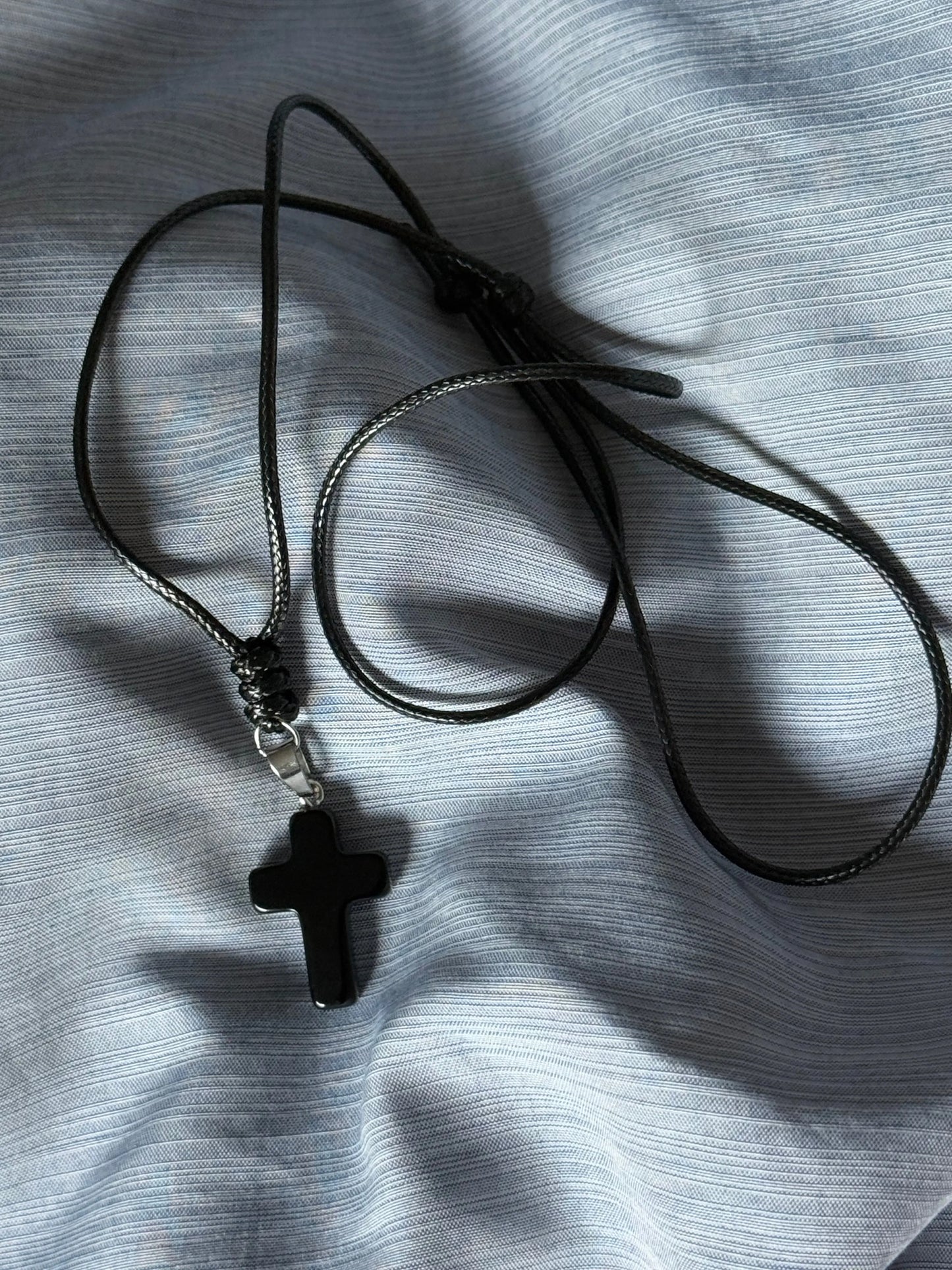 Onyx Cross Necklace with Adjustable Cord Beauty by Dani