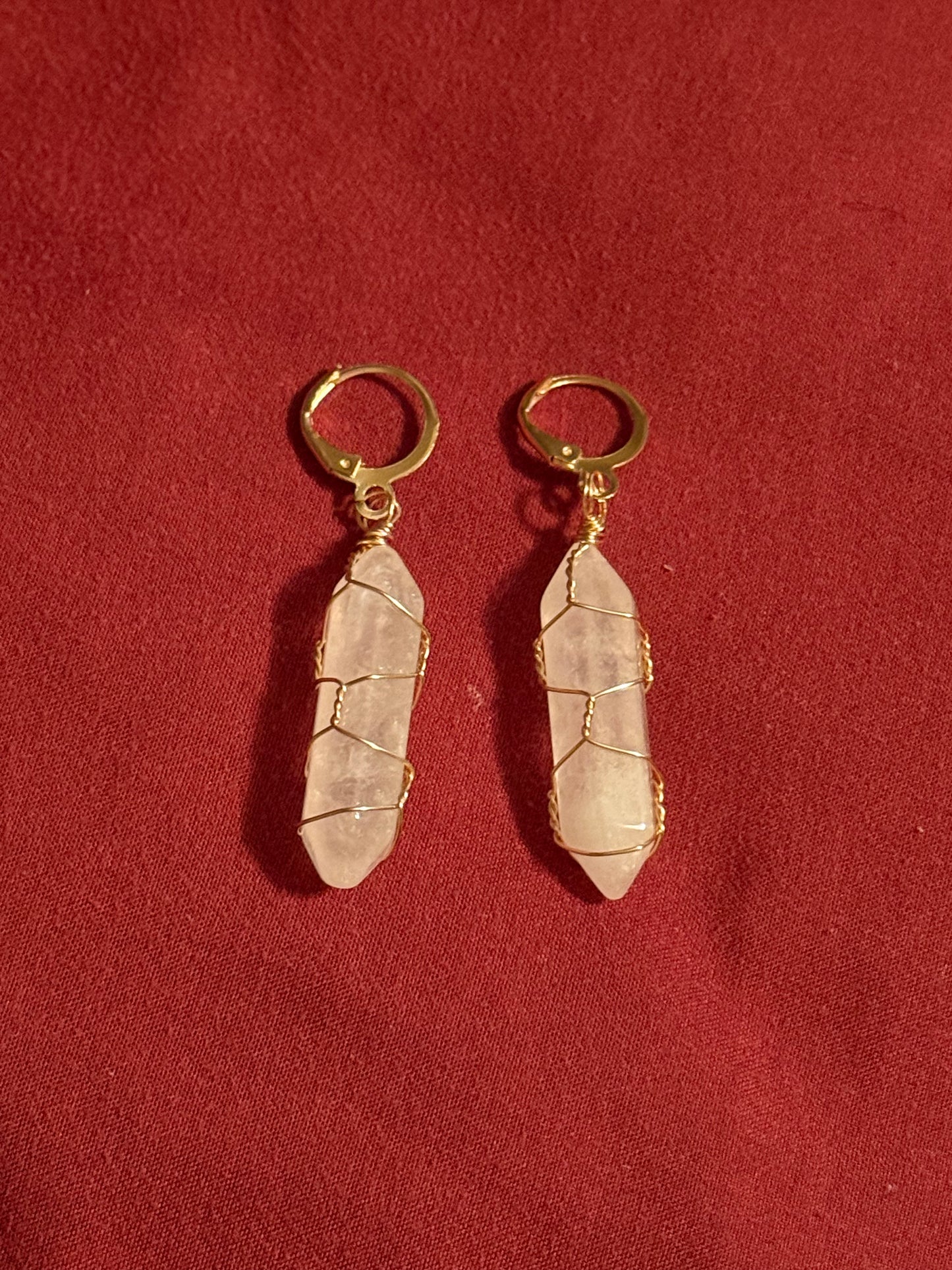 Goldtone Wire Wrapped Quartz Healing Earrings