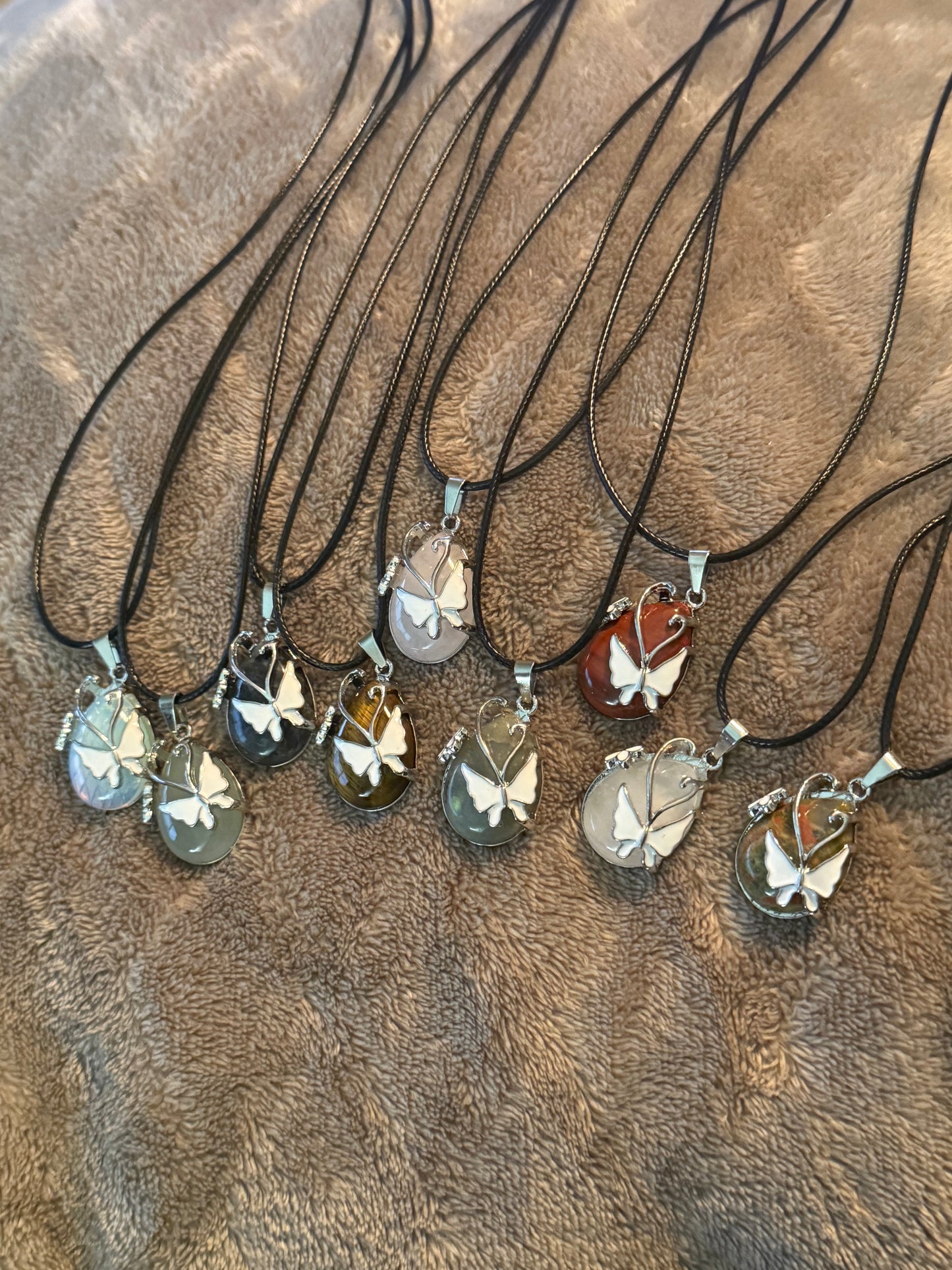 Butterfly Gem Necklace on Leather Cord