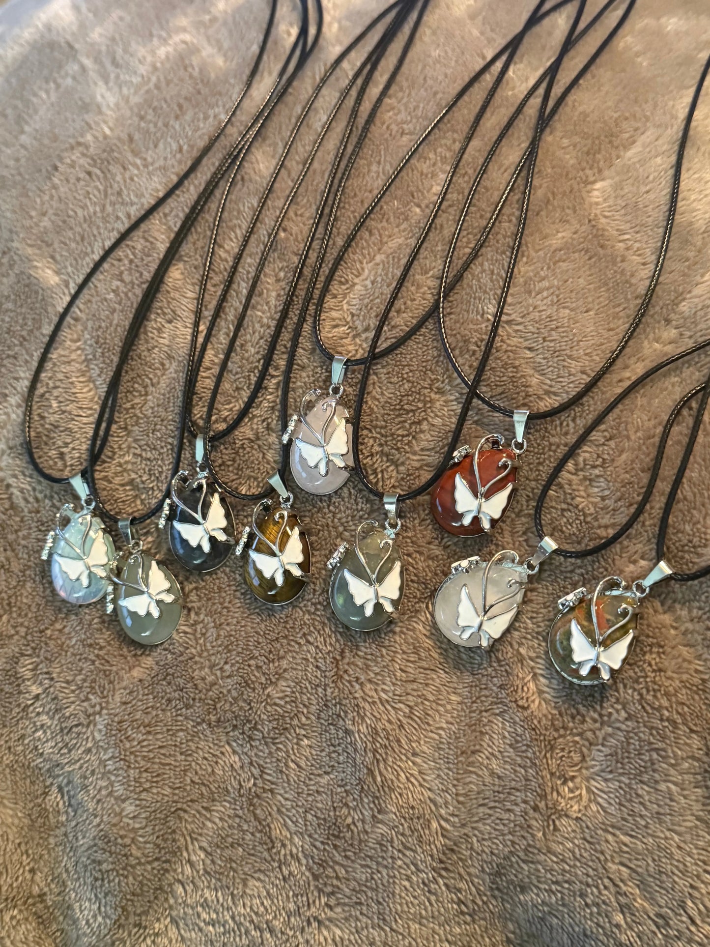 Butterfly Gem Necklace on Leather Cord Beauty by Dani