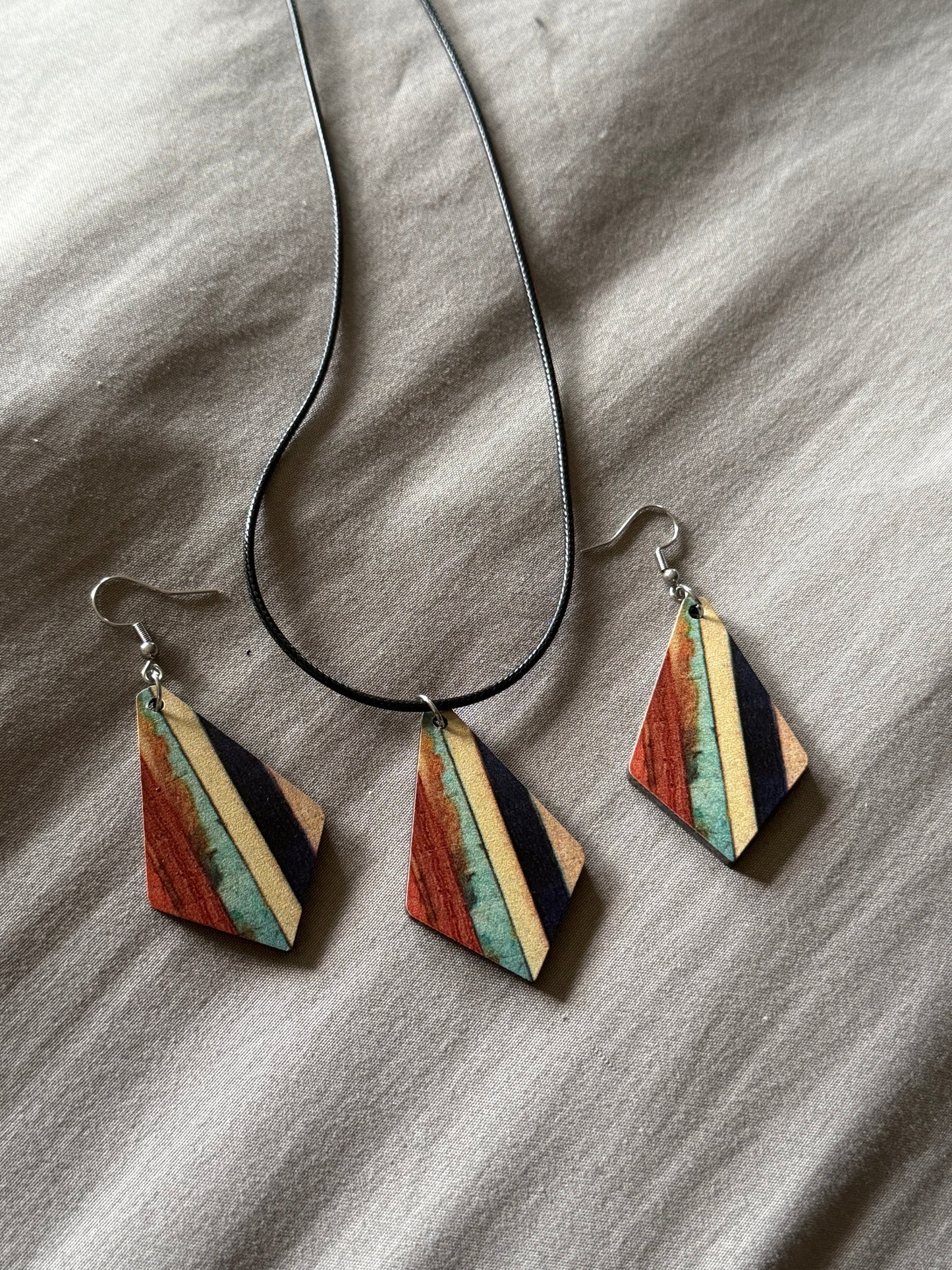 Handcrafted Wood Earrings & Pendant Necklace Set