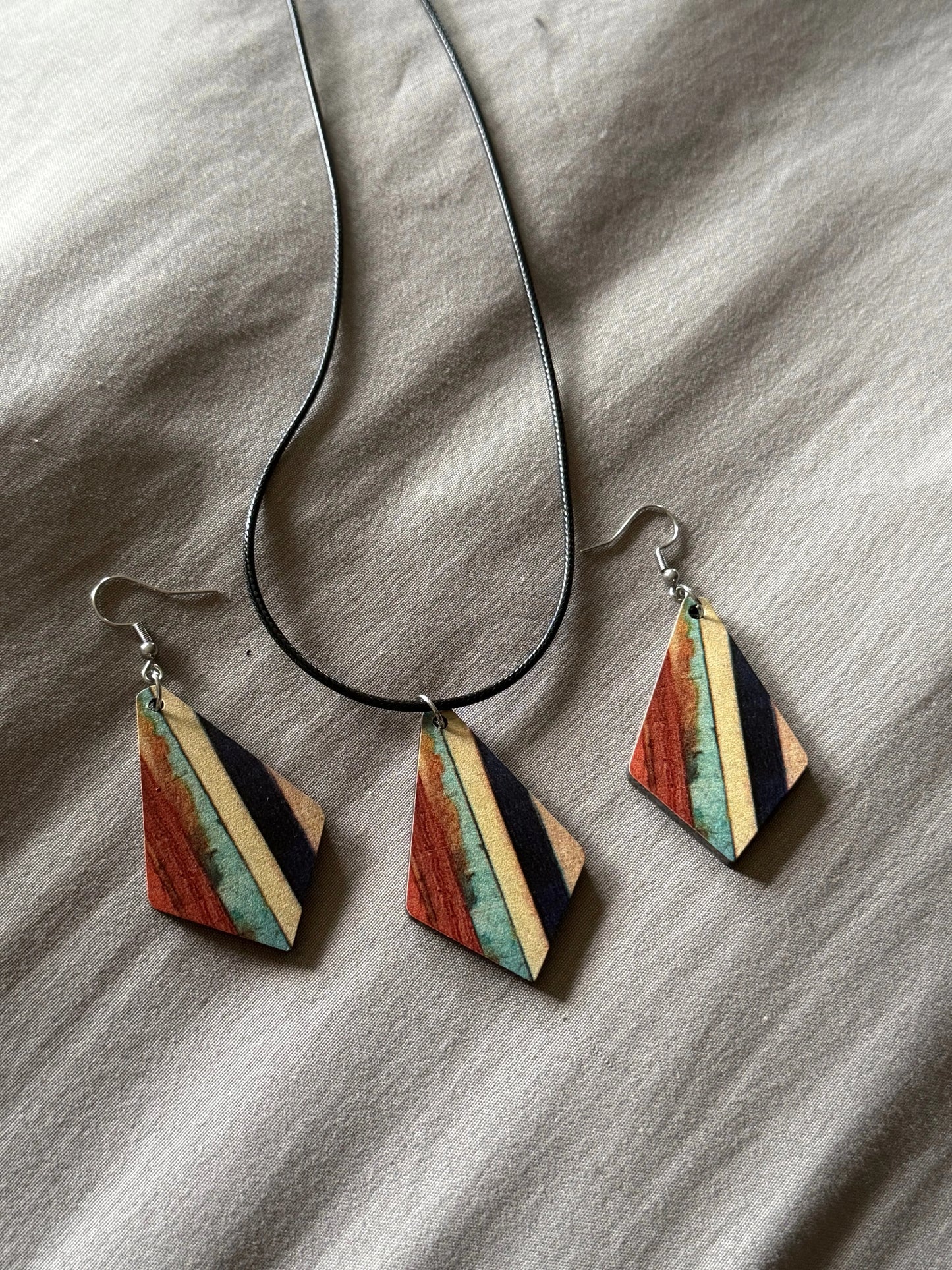 Handcrafted Wood Earrings & Pendant Necklace Set Beauty by Dani