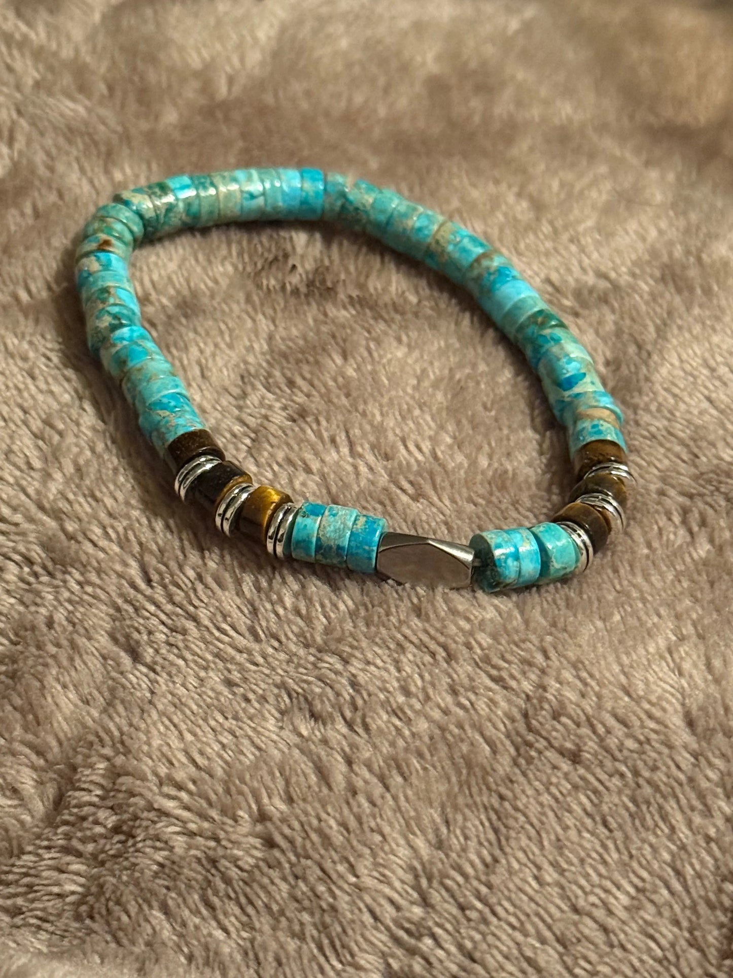 Turquoise with Hematite Beaded Bracelet Beauty by Dani Gems and More