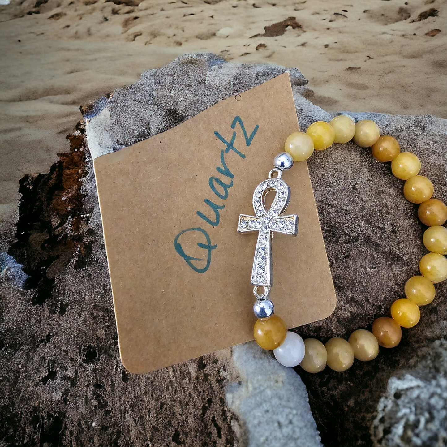 Quartz Bracelet with Rhinestone Ankh - Beauty by Dani