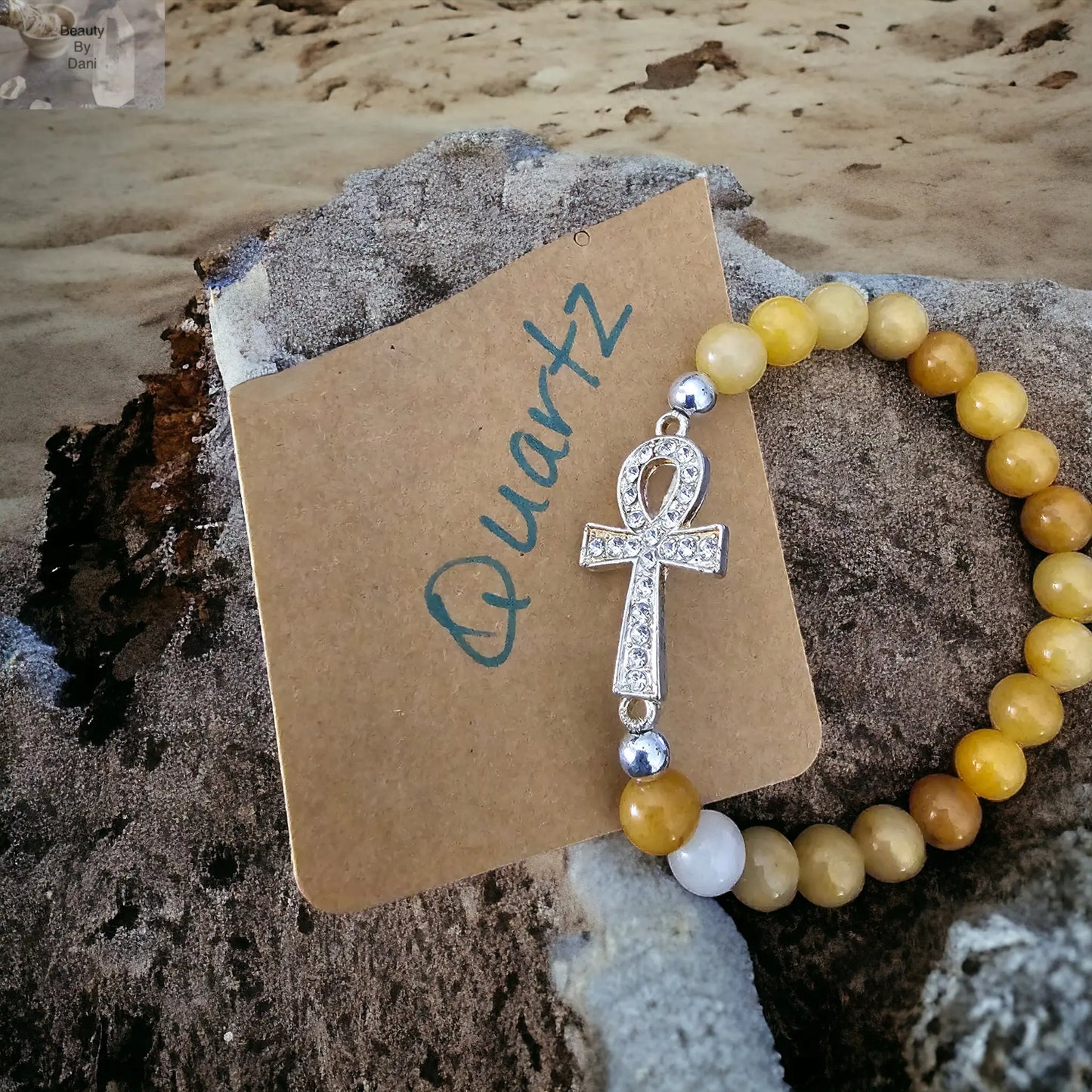Quartz Bracelet with Rhinestone Ankh - Beauty by Dani