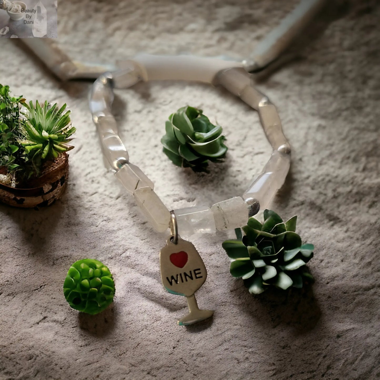 Quartz Bracelet with wine charm - Beauty by Dani