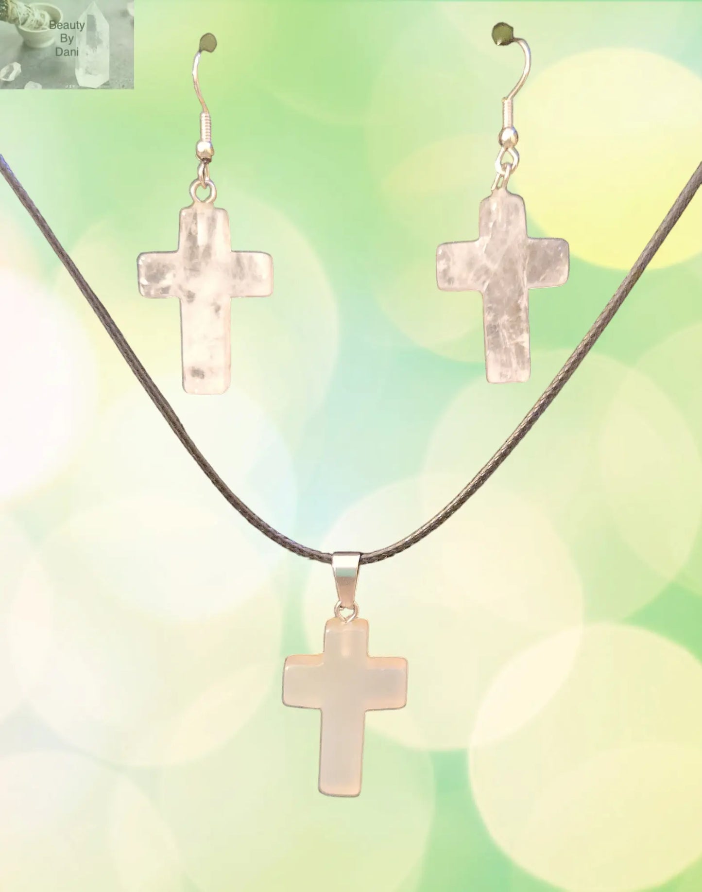 Quartz Cross Necklace and Earrings - Beauty by Dani