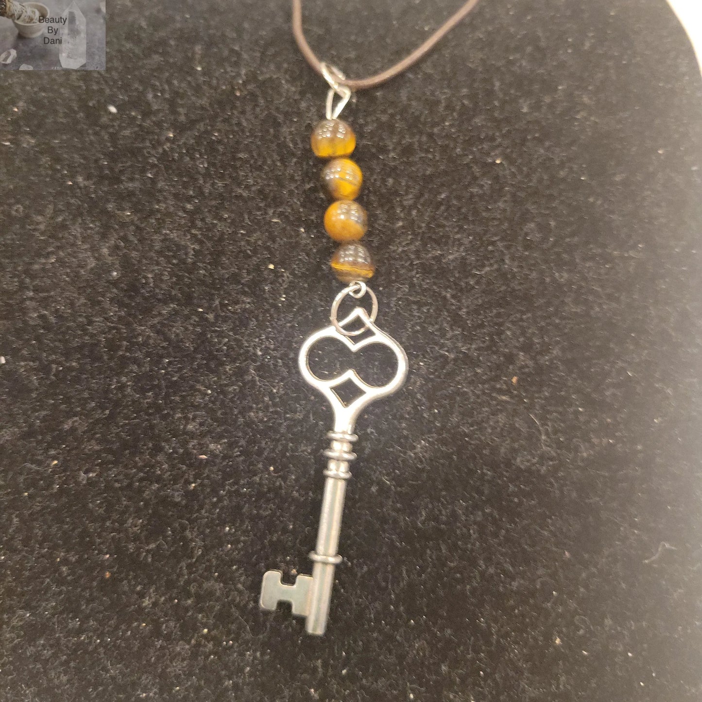 Tiger's Eye Skeleton Key Necklace (0532) - Beauty by Dani