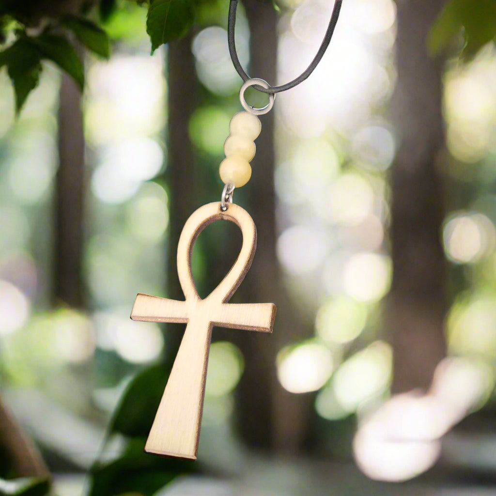 Wood Ankh with Topaz Necklace - Beauty by Dani
