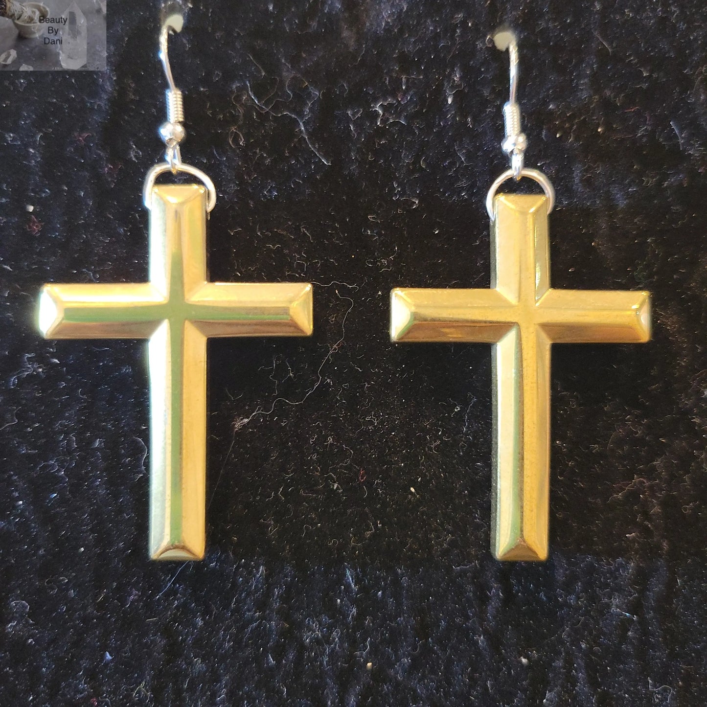 Hematite Cross Earrings (0272) - Beauty by Dani