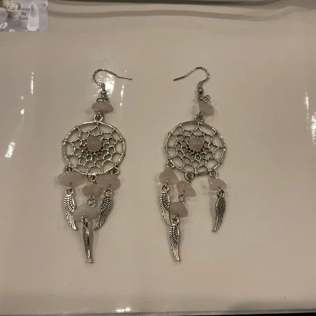 Rose Quartz Dreamcatcher Earrings - Beauty by Dani