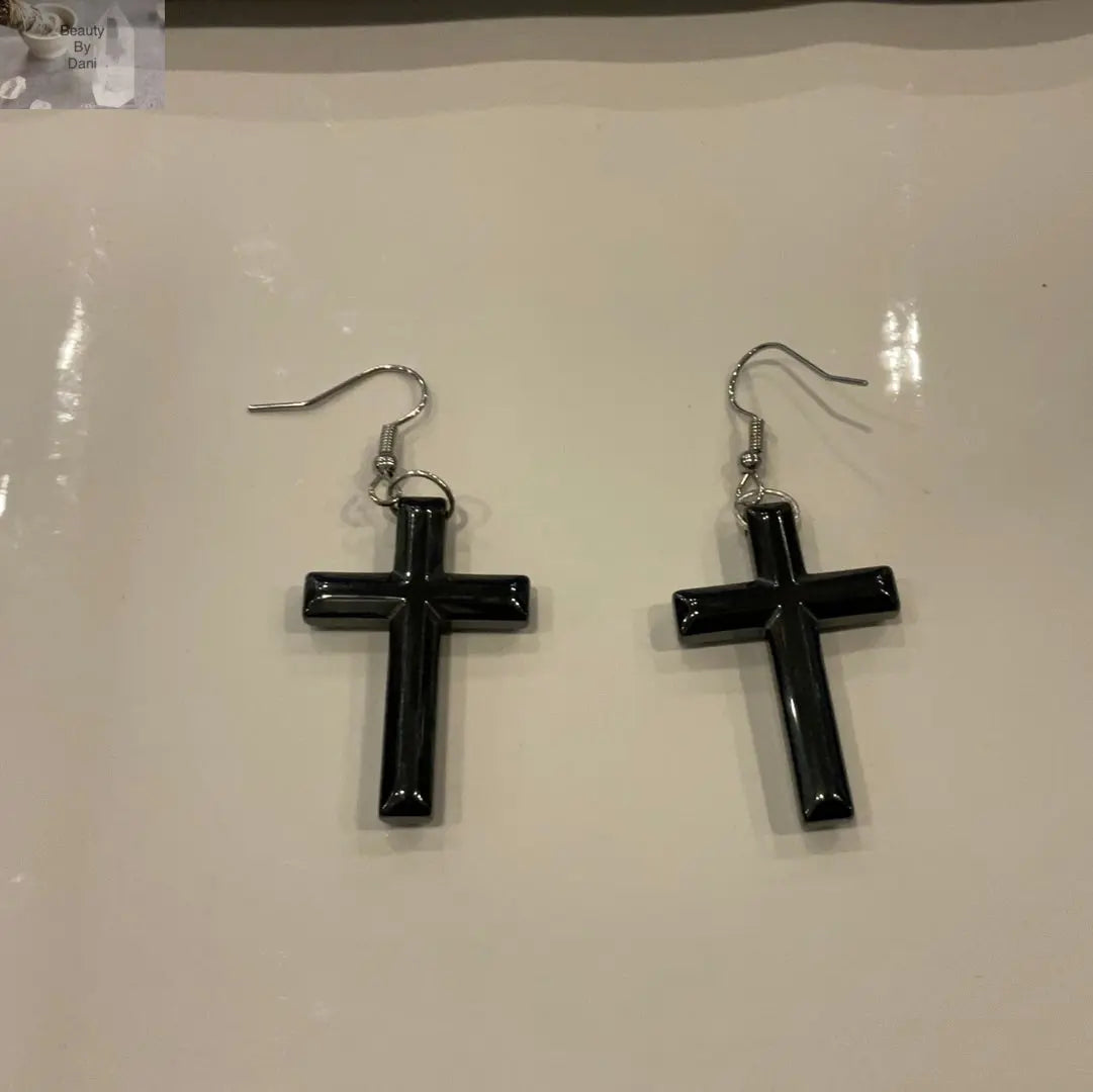 Hematite Cross Earrings - Beauty by Dani