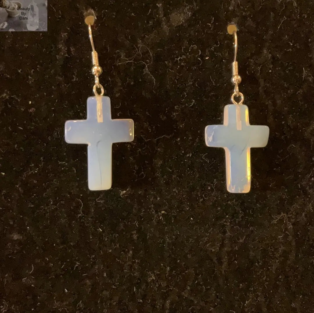Opalite Cross Earrings - Beauty by Dani