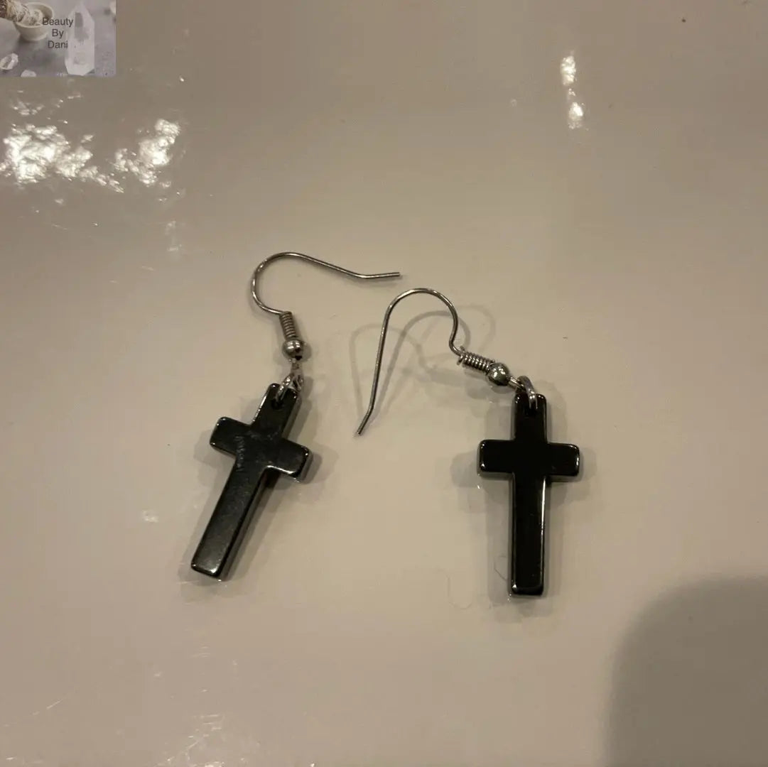 Hematite Cross Earrings - Beauty by Dani