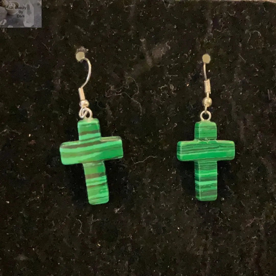 Malachite Cross Earrings - Beauty by Dani