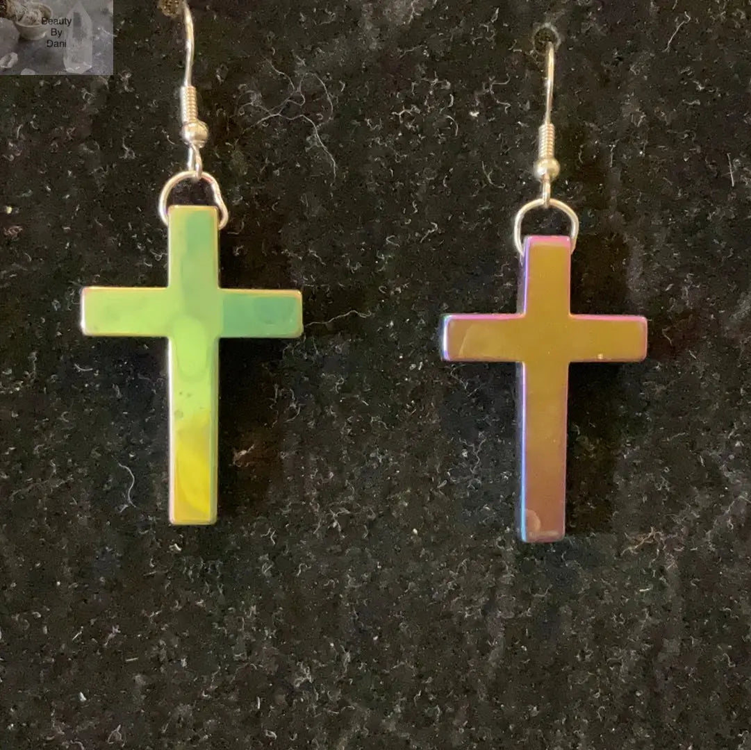 Hematite Cross Earrings - Beauty by Dani