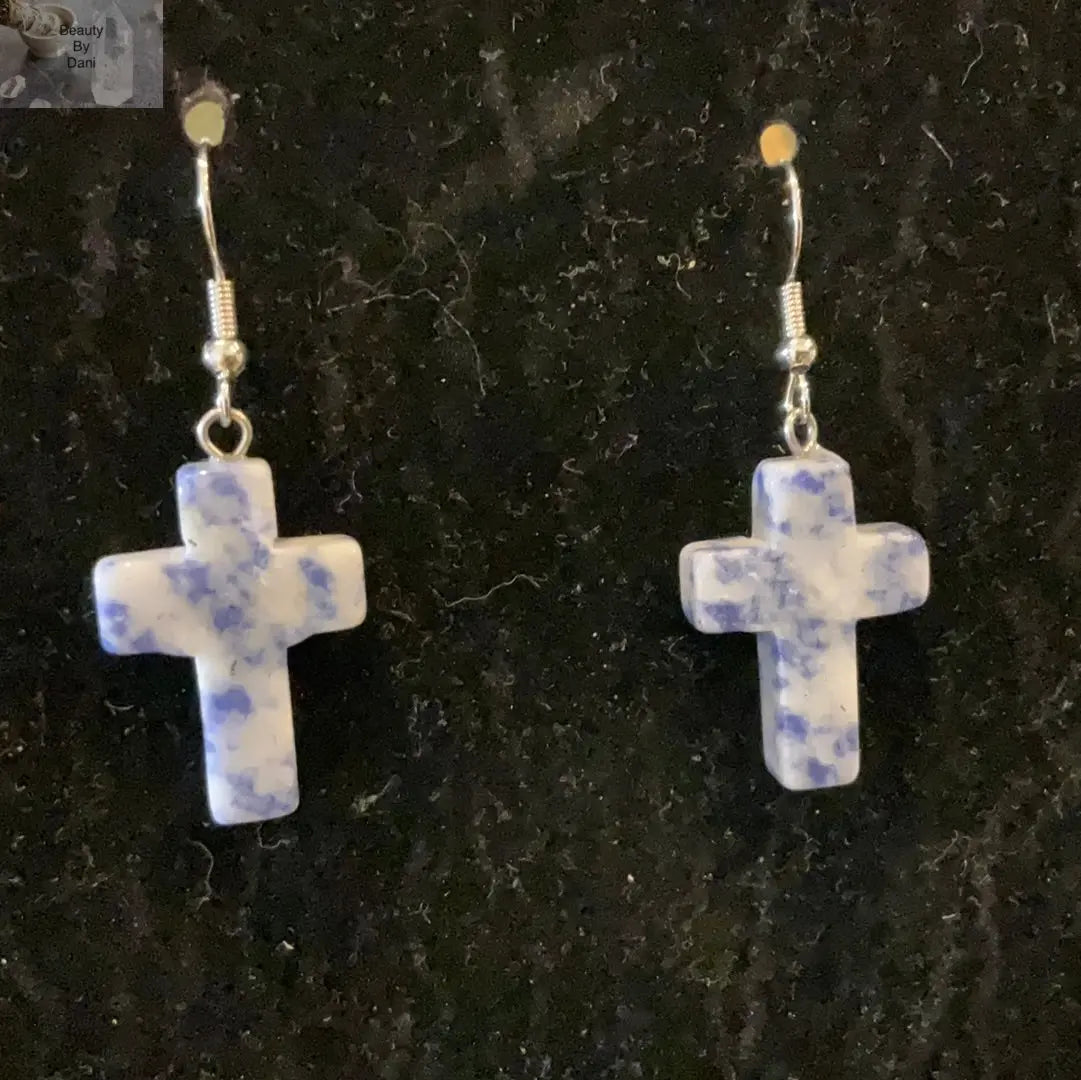 Sodalite Cross Earrings - Beauty by Dani