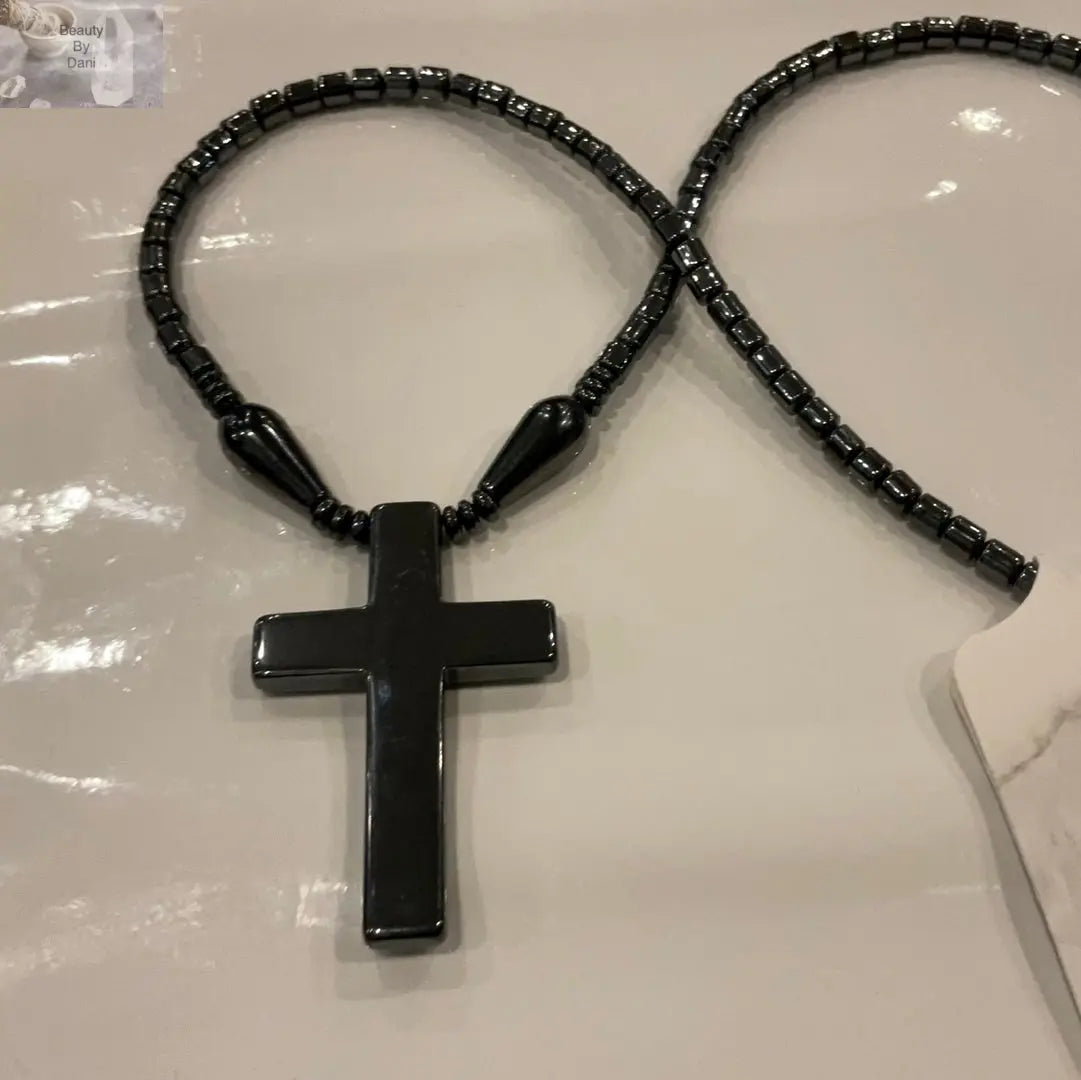 Hematite Cross Necklace (0762) - Beauty by Dani