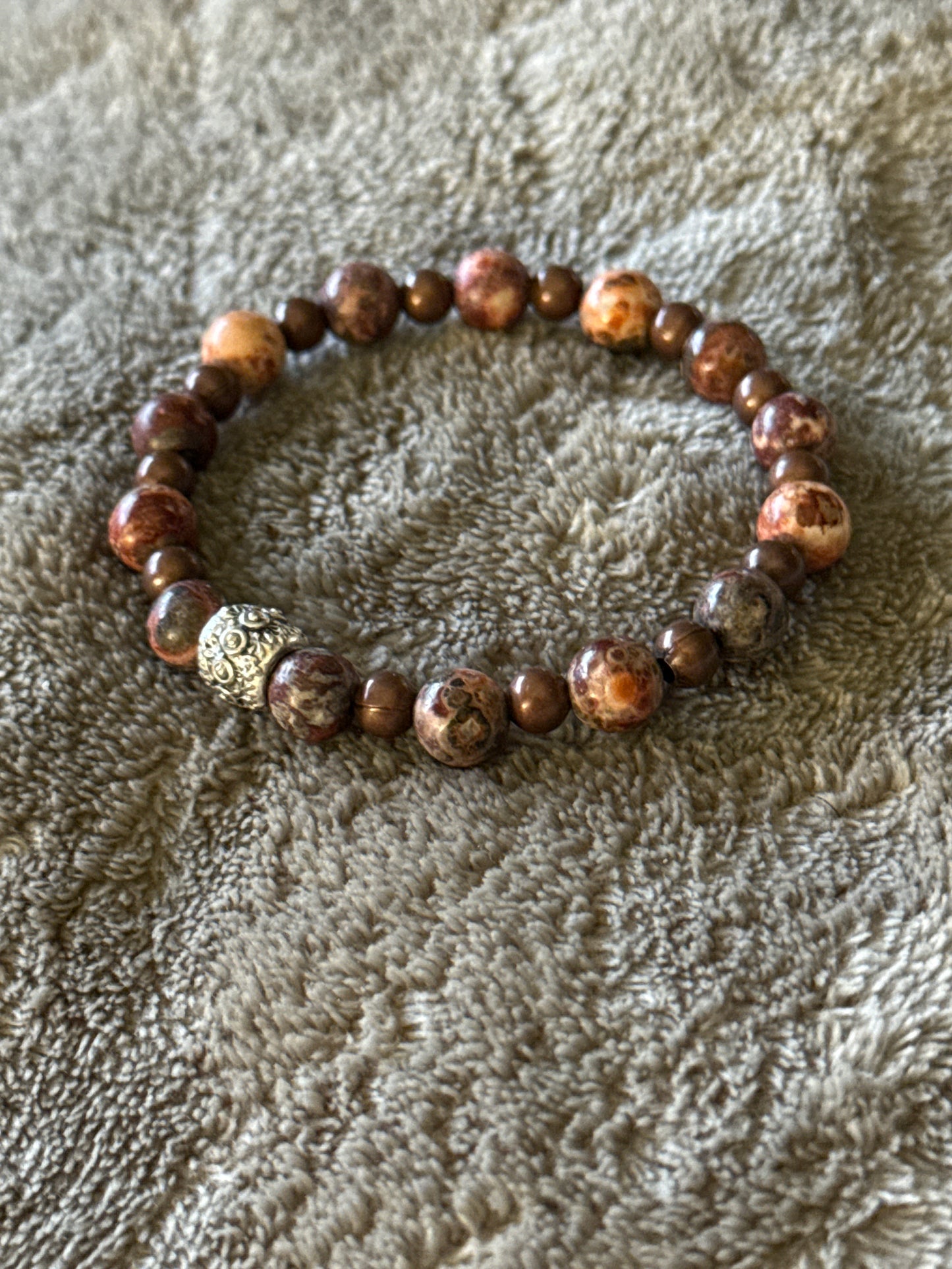 Jasper Beaded Bracelet with Stainless Steel Spacer