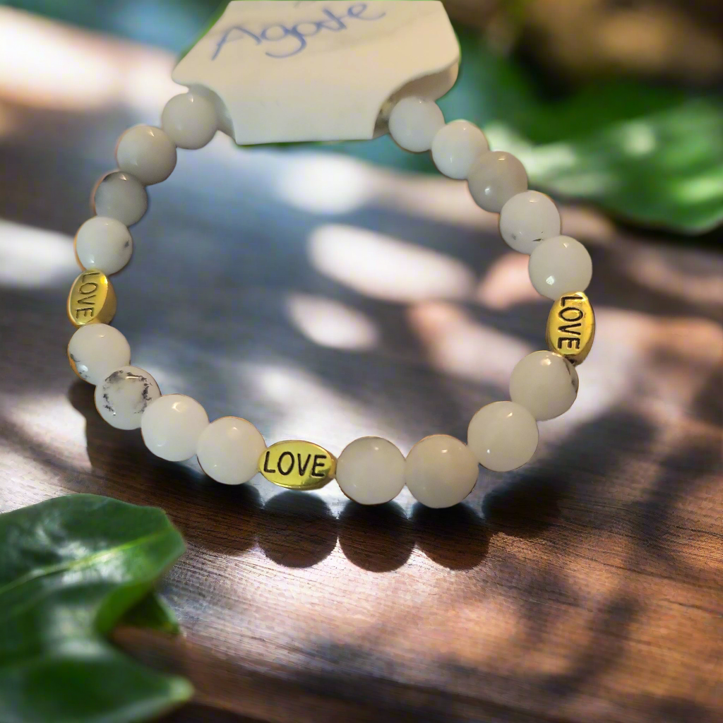 Agate Love Bracelet - 8mm Beads with Stainless Steel Spacer